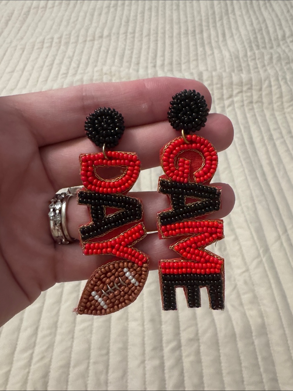 Beaded Red and Black GAME DAY Football Statement Earrings